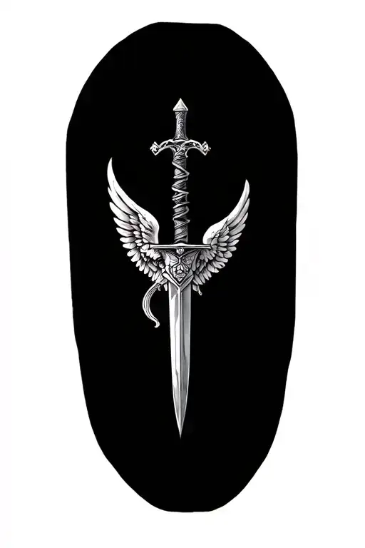 small tattoo of wings and sword wrapped tattoo design idea
