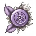 a purple button with 4 even holes tattoo design idea