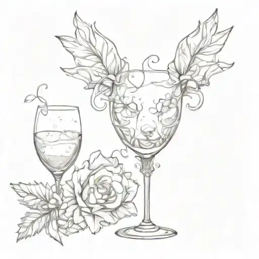 dog ears outline, champagne glass outline, L tattoo design idea