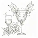 dog ears outline, champagne glass outline, L tattoo design idea