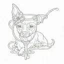 dog ears outline, champagne glass outline, L tattoo design idea