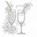 dog ears outline, champagne glass outline, L tattoo design idea