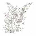 dog ears outline, champagne glass outline, L tattoo design idea