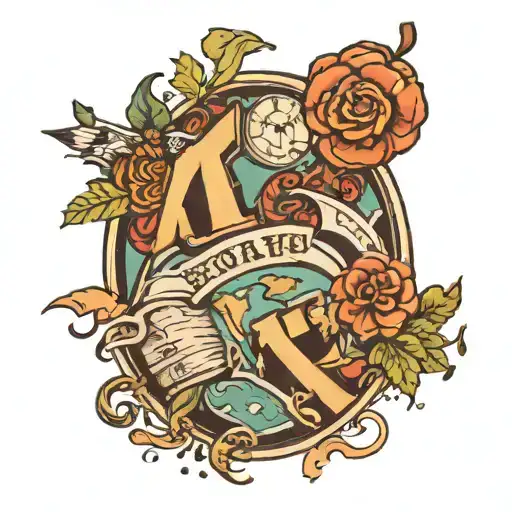 Geography, running and letters K and I tattoo design idea