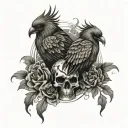 Phoenix and crow skull tattoo design idea