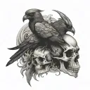 Phoenix and crow skull tattoo design idea