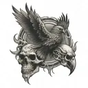 Phoenix and crow skull tattoo design idea