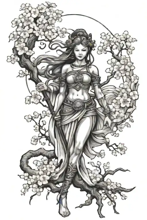 blossom tree fertility warrior princess  tattoo design idea