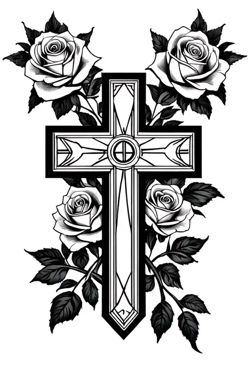 cross with Roman Numeralsand roses  tattoo design idea