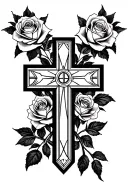 cross with Roman Numeralsand roses  tattoo design idea