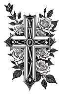 cross with Roman Numeralsand roses  tattoo design idea