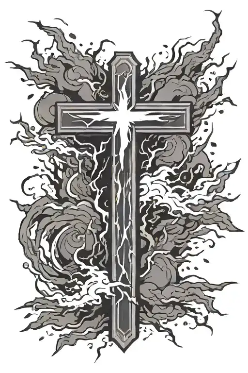 cross with lightning storm tattoo design idea