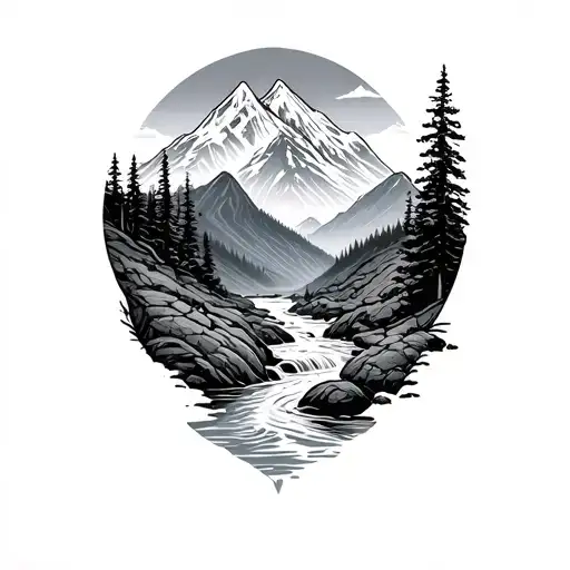 mountain stream tattoo design idea