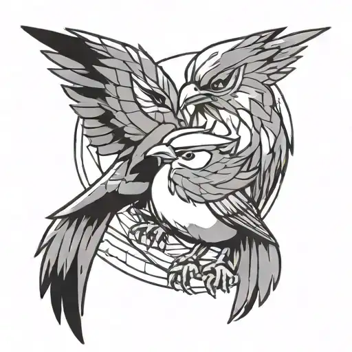 line art of pokemons pidgey and Haunter standing next to eachother tattoo design idea