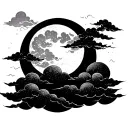 neo-traditional Japanese style clouds, around a full moon tattoo design idea