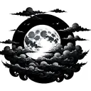 neo-traditional Japanese style clouds, around a full moon tattoo design idea