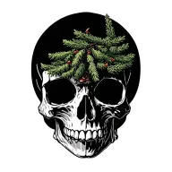 skull with hermit crab and evergreen tree tattoo design idea