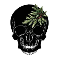 skull with hermit crab and evergreen tree tattoo design idea
