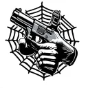 spider web pistol pointing tattoo design idea