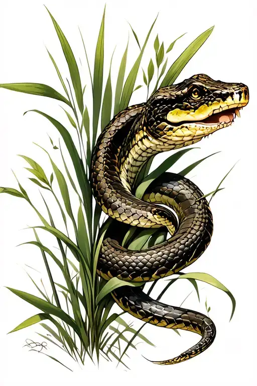 rattlesnake and tall grass tattoo design idea