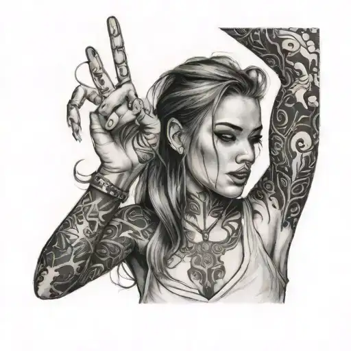 hot girl giving the middle finger tattoo design idea