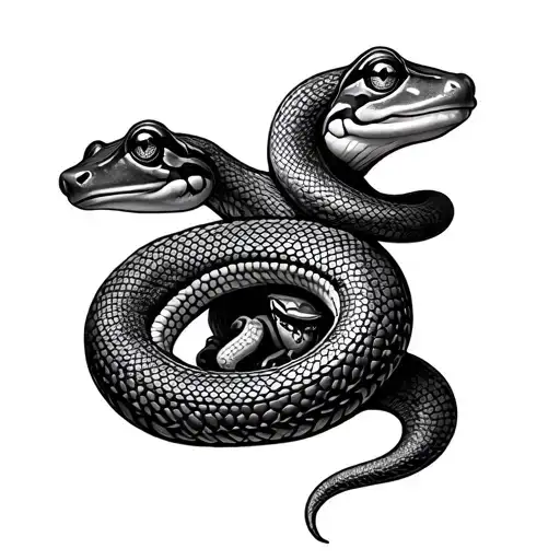 oak tree with a snake wrapping around it and a frog.  tattoo design idea