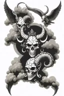 skulls clouds with Capricorn zodiac signs merged tattoo design idea
