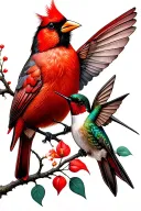 Red Cardinal and Hummingbird  tattoo design idea