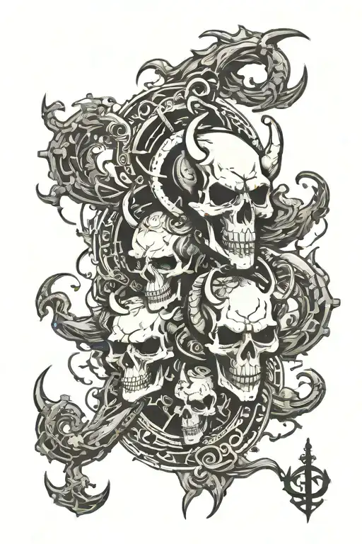 skulls clouds with Capricorn symbol integrated tattoo design idea