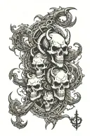 skulls clouds with Capricorn symbol integrated tattoo design idea