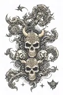 skulls clouds with Capricorn symbol integrated tattoo design idea