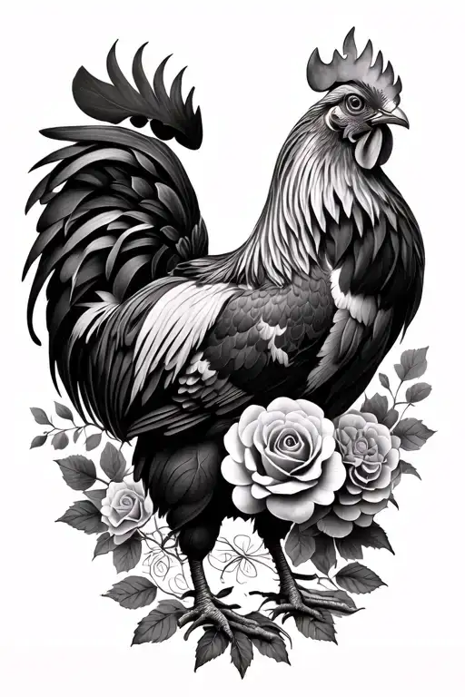 Portuguese half sleeve featuring rooster, tiles, roses, hydrangeas, etc tattoo design idea