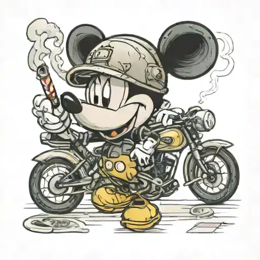 mickey mouse wearing a kevlar helmet with a cigarette in his mouth tattoo design idea