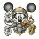 mickey mouse wearing a kevlar helmet with a cigarette in his mouth tattoo design idea