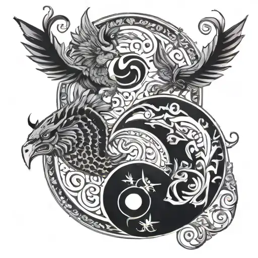 gemini zodiac sign, Jormungand nordic mythology based on the sign ying yang tattoo design idea