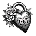 día de muertos heart shaped lock with L.D.T initials over it tattoo design idea