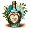vintage gin bottle with heart shaped label and ornate stemmed glass  tattoo design idea