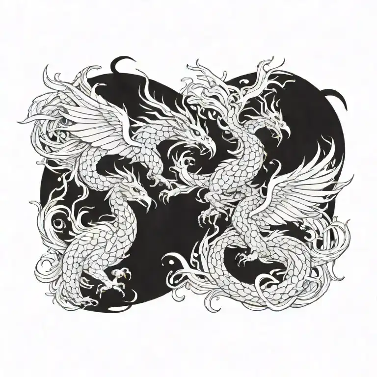 dragon and phoenix rising from ashes tattoo design idea
