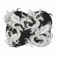 dragon and phoenix rising from ashes tattoo design idea