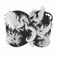 dragon and phoenix rising from ashes tattoo design idea