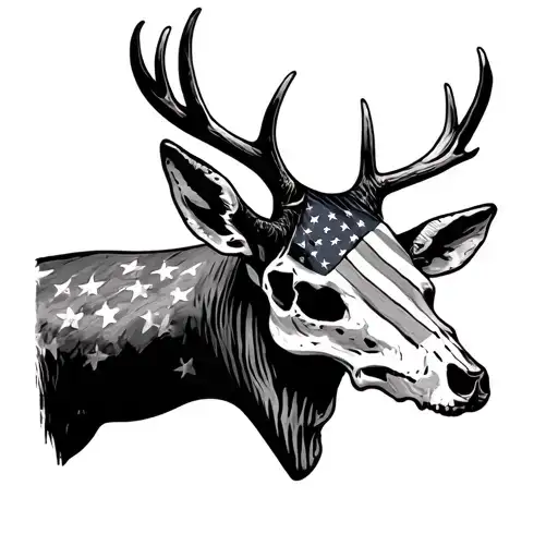 sideway deer skull that is American flag tattoo design idea