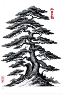 japanese characters and pine trees tattoo design idea