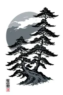 japanese characters and pine trees tattoo design idea