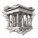 Tattoo, architecture, Greece, columns, myths, inscription, ancient Greek gods tattoo design idea