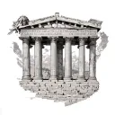 Tattoo, architecture, Greece, columns, myths, inscription, ancient Greek gods tattoo design idea