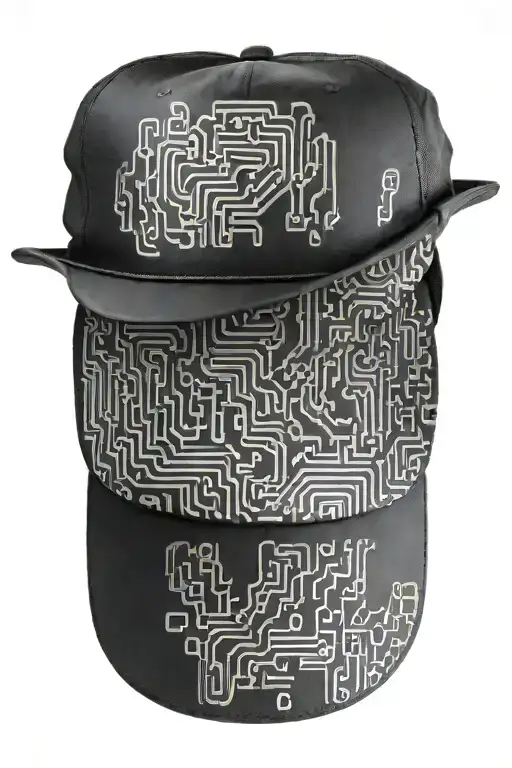 A sleek black hat with computer binary code symbols woven into the design tattoo design idea