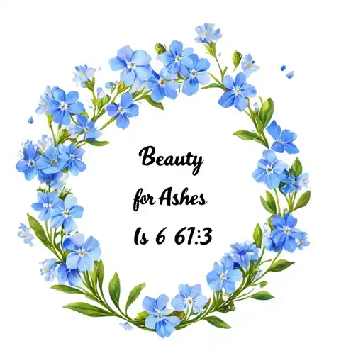 "Beauty for Ashes  Is. 61:3" circle of Forget-me-nots  tattoo design idea