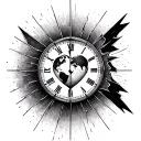 half broken clock face  half radar   with a ping on each side of the world   a jagged heart in the middle radar Love e tattoo design idea
