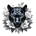 black panther with flowers tattoo design idea