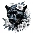 black panther with flowers tattoo design idea